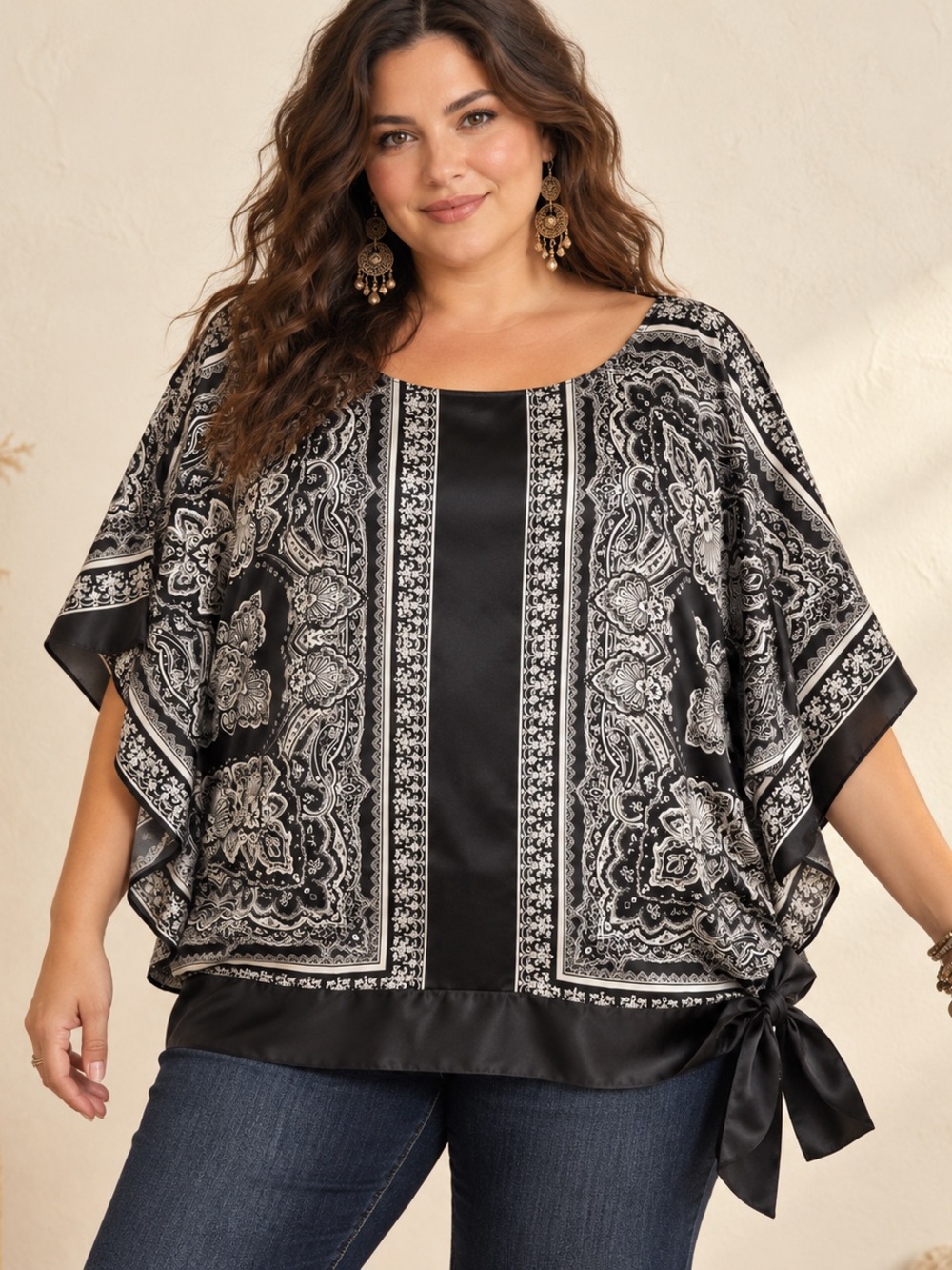 Lane Bryant Paisley Boho Satin-Look Side Tie Blouse 14/16